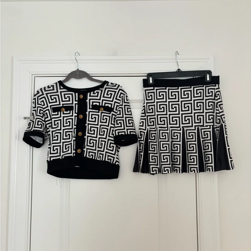 Black & White Geometric Skirt Set - Picture 1 of 10
